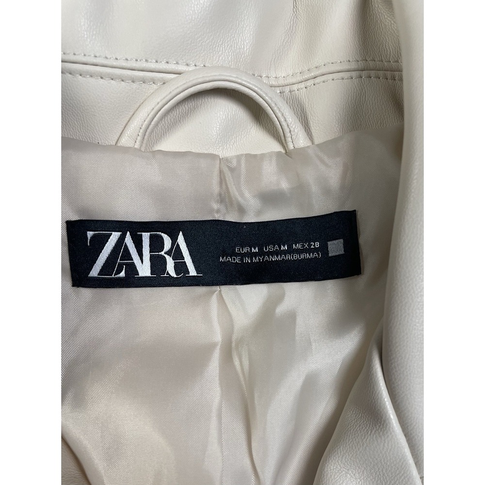 NWOT Zara Womens M Faux Leather Motorcycle Moto Jacket Zip Up Beige - Picture 10 of 16